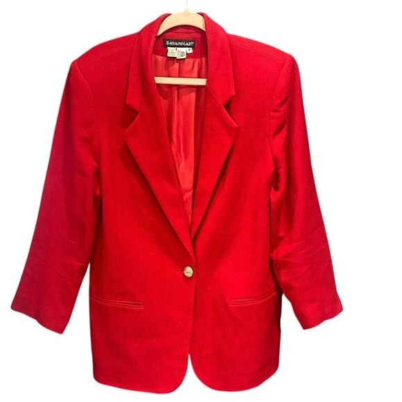 Vintage Red Wool Oversized Blazer Classic Preppy Clean Girl Off Duty Model - Picture 3 of 11
